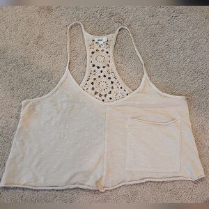AERIE Cream Crochet Detail Tank Top